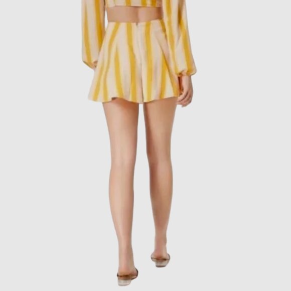 Shorts Wide Leg High Waist Zips Lined Yellow White Stripes Dressy Juniors Small - Picture 2 of 12